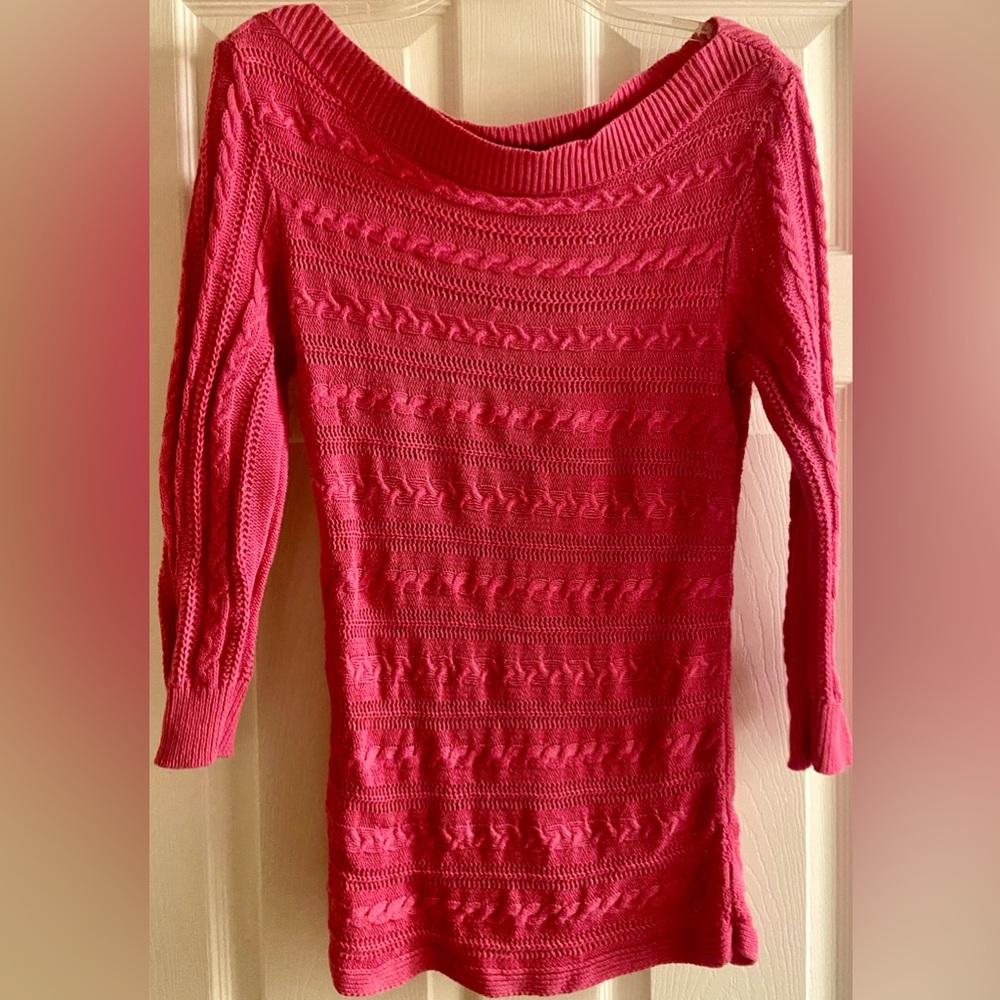 CHAPS SIZE MED BOAT NECK CABLE SWEATER WITH 3/4 SLEEVES IN EXCELLENT CONDITION!!
